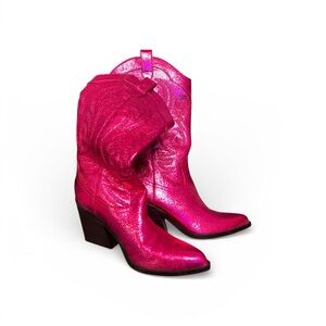 Nine West Fuchsia Glitter Heeled Boots